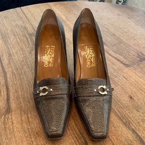 Salvatore Ferragamo Green Lizard Gancini Loafers